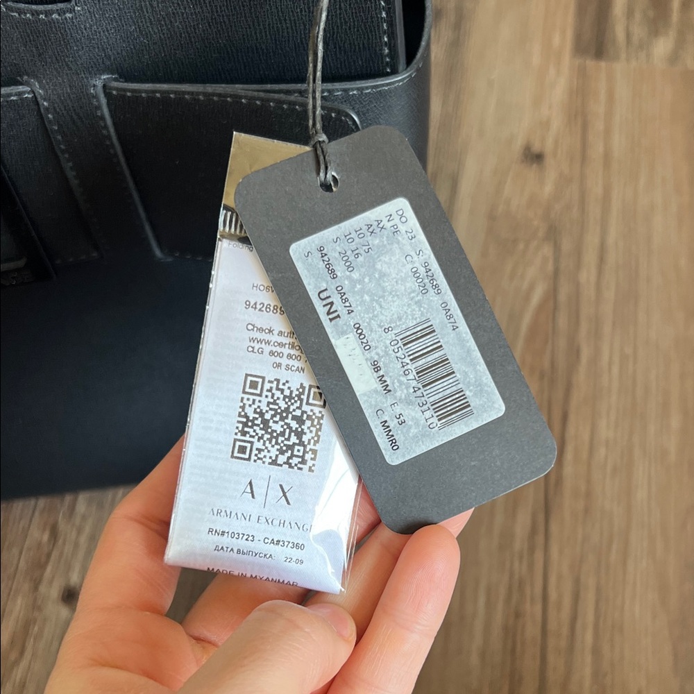 Emporio Armani Black Leather Tote with Tag - Picture 2 of 5